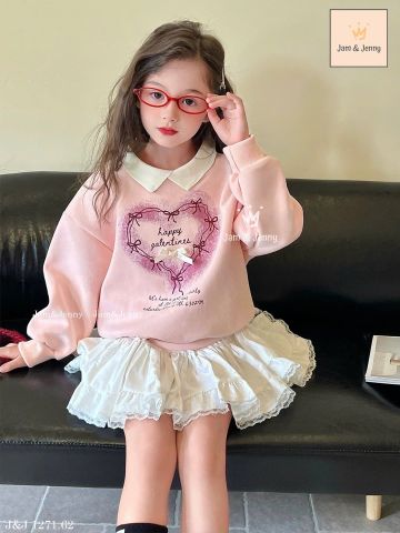 JJ 1271 - Set váy Jam & Jenny áo hồng cổ đức + chân váy trắng bé gái size 2-12y