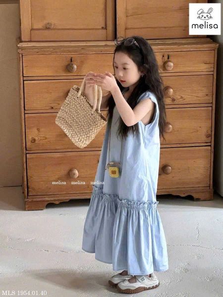 MLSDCC.1954 - Váy Melisa sát nách chân đuôi cá 2 màu trắng/xanh size 2-11y