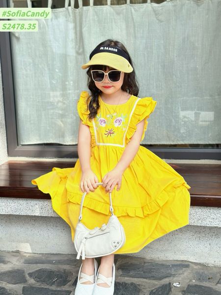 V00035 - Váy Sofia Candy tiểu thư tay cánh tiên thêu hoa ngực nhiều màu BG size 1-10y