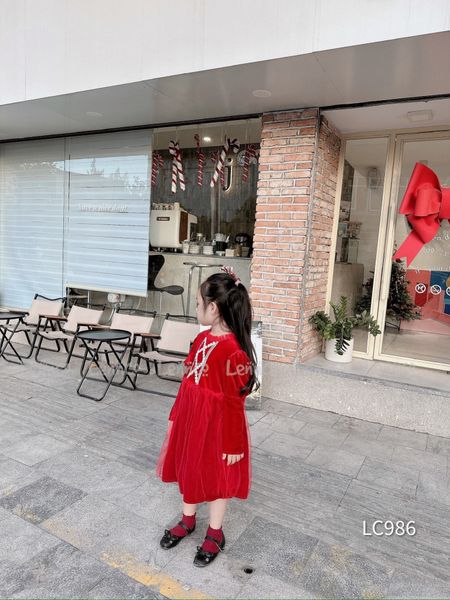 V00114 - Váy nhung phối chân voan 2 màu hồng / đỏ size 12m - 10y