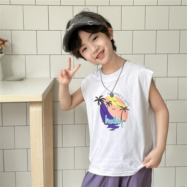 ABT45 - Áo thun sát nách hoạ tiết cây dừa nhiều màu bé trai size 110-170