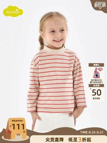 ABT28 - Áo thun tăm cổ 3p MM xuất Hàn kẻ 2 màu cho bé size 90-130