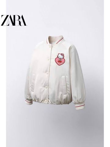 AK63 - Áo khoác bomber Hello Kitty màu be vải chống thấm size 2-6y