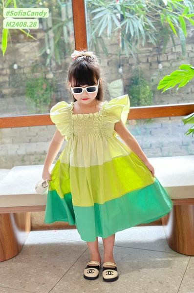 V00046 - Váy Mia Kids tiểu thư smock phối sắc màu BG size 1-10y