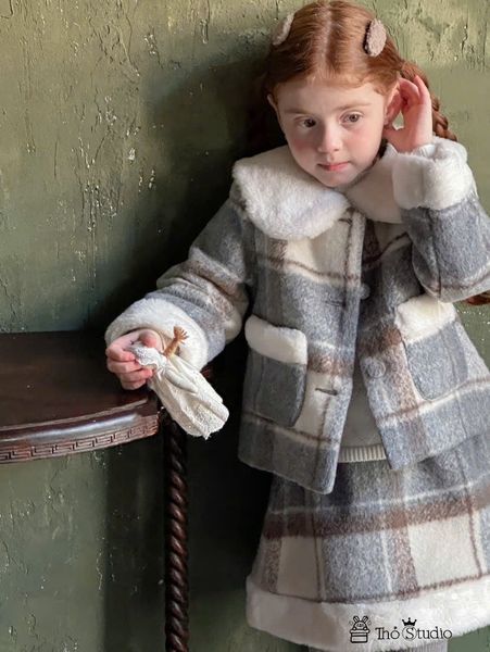 C2539621 - Set bộ dạ lót phao cổ lông bé gái size 110-150