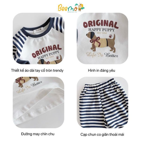 6218BDB - Bộ thun sọc Beemo Original bé trai size 1-6y