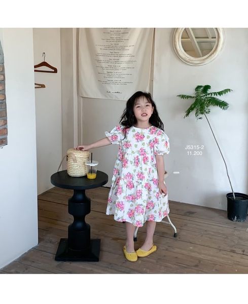 V00026 - Váy thô June xếp tầng tay bồng 2 màu hoa size 1 - 10y