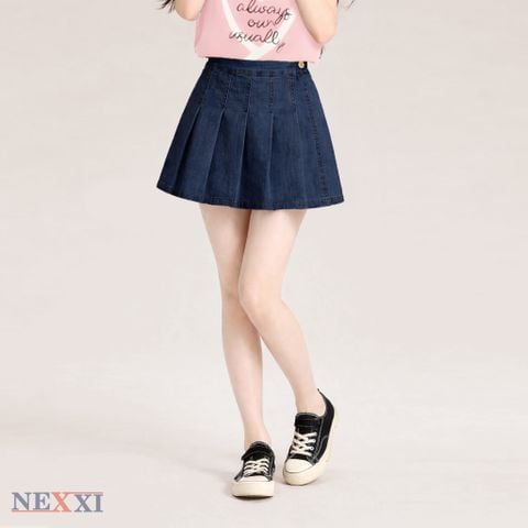2512.2 - Chân váy jean xếp ly nút gỗ Nexxi size 3-14y