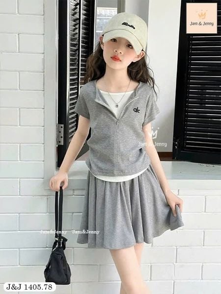 BJJTC.1405 - Set 3ct Jam & Jenny áo trắng + bộ ghi/vàng cho bé gái size 2-12y