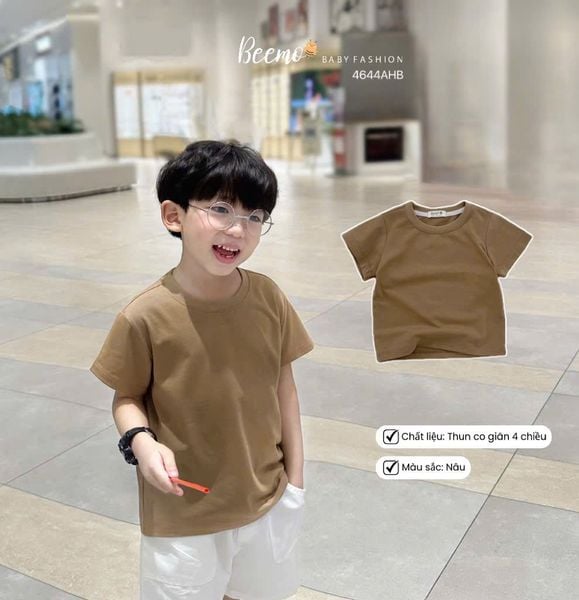ABT921 - Áo cotton Beemo cổ tròn trơn nhiều màu cho bé size 80-130