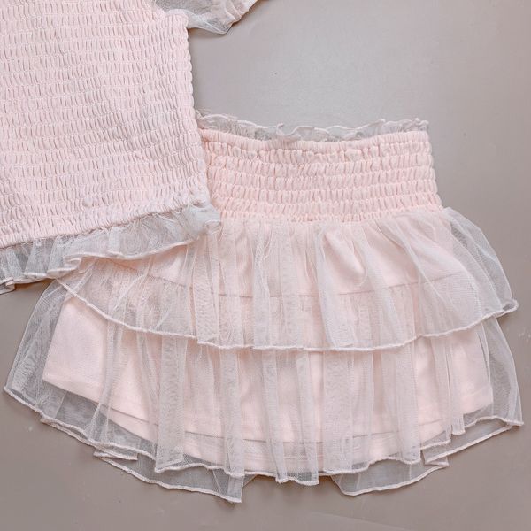 V00076 - Set áo + chân váy hồng tay bồng BG size 6-18y