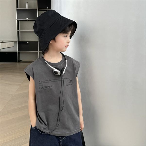 ABT44 - Áo thun sát nách  vải wash 2 màu ghi/nâu be bé trai size 110-170