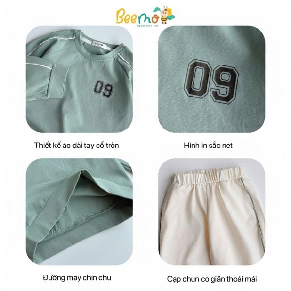 6288BDB - Bộ thun Beemo số 09 năng động 2 màu bé trai size 1-6y