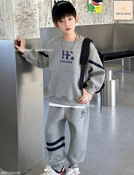 JJ 1244 - Bộ nỉ Jam Jenny bé trai màu ghi HF size 2-12y