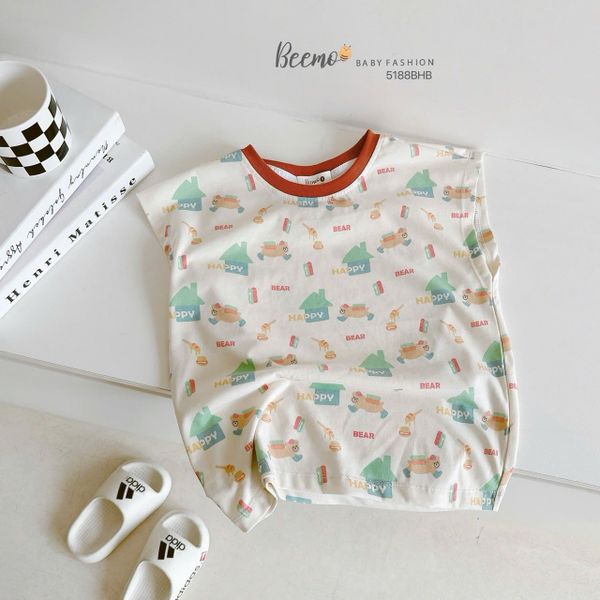 5188BHB - Bộ thun sát nách Beemo in khủng long size 1-6y