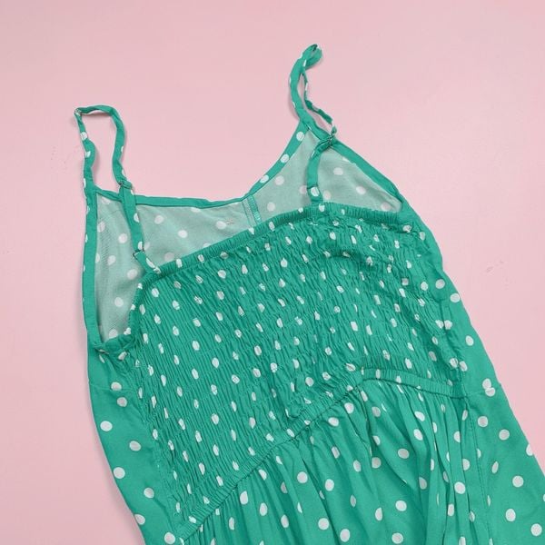 V00051 - Váy lanh hai dây 2 màu chấm bi BG size 5-14y (form bé)