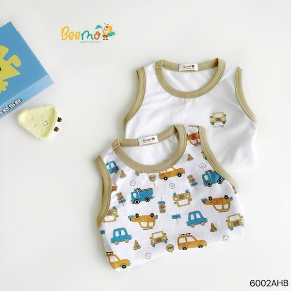 6002AHB - Combo 2 áo Beemo ba lỗ phối cổ, viền tay, in hình bé trai size 1-5y