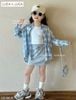 LU 960 - Set 3ct LUCA áo sơ mi caro xanh dài tay + áo trắng + chân váy bé gái size 2-12y