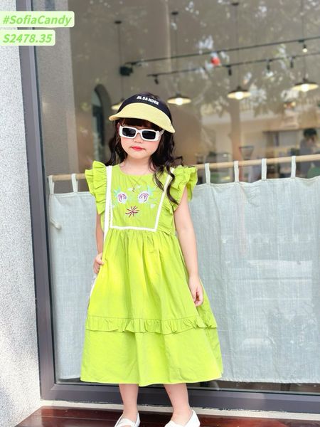 V00035 - Váy Sofia Candy tiểu thư tay cánh tiên thêu hoa ngực nhiều màu BG size 1-10y