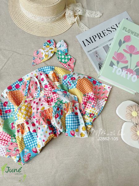 J2862 - Váy vải thô 2 dây June with Love nhiều họa tiết bé gái size 1-10y