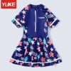 2232 - Bộ bơi Yuke dáng váy liền quần 2 màu hồng hoa / navy hoa size L - 5XL