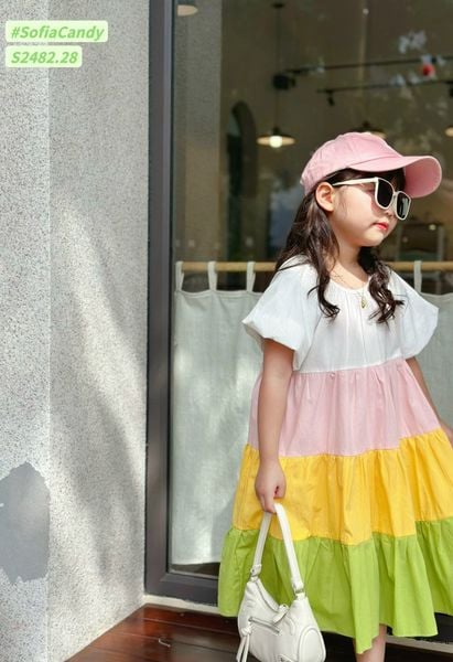 V00036 - Váy Sofia Candy thô tay bồng phối nhiều màu size 1-10y