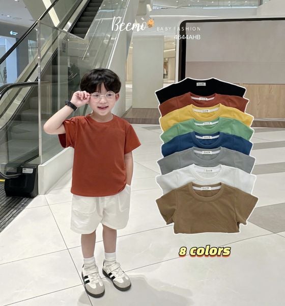 ABT921 - Áo cotton Beemo cổ tròn trơn nhiều màu cho bé size 80-130