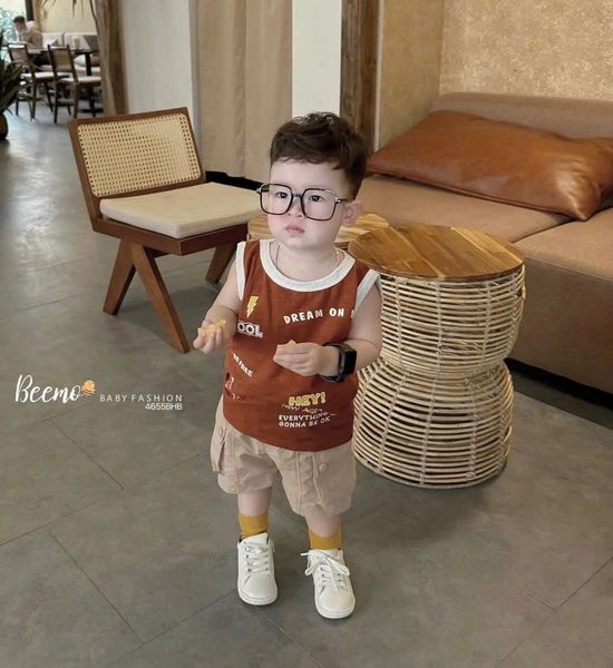 BBT34 - Bộ Beemo áo cotton sát nách + quần kaki bé trai size 80-130 (form to)
