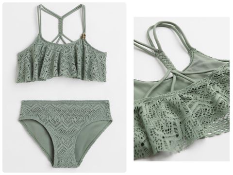 DB00007 - Bộ bơi rời ren màu rêu size 8 - 14y