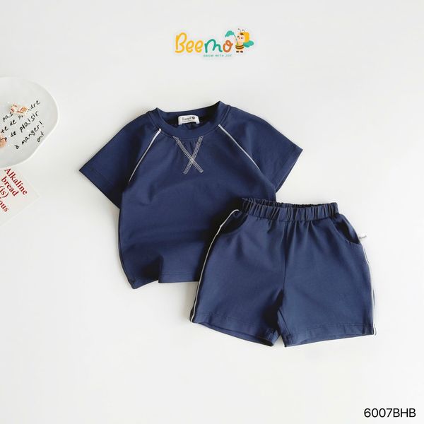 6007BHB - Bộ cotton phối lé Beemo 2 màu cho bé size 6-10y