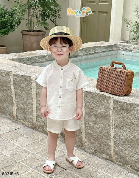 6031BHB - Bộ sơ mi Beemo cổ tàu xẻ tà size 1-6y