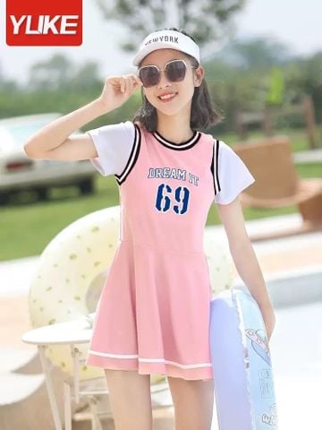 DB00046 - Bộ bơi YUKE dáng váy xòe kèm quần đùi màu hồng Dream It 69 BG