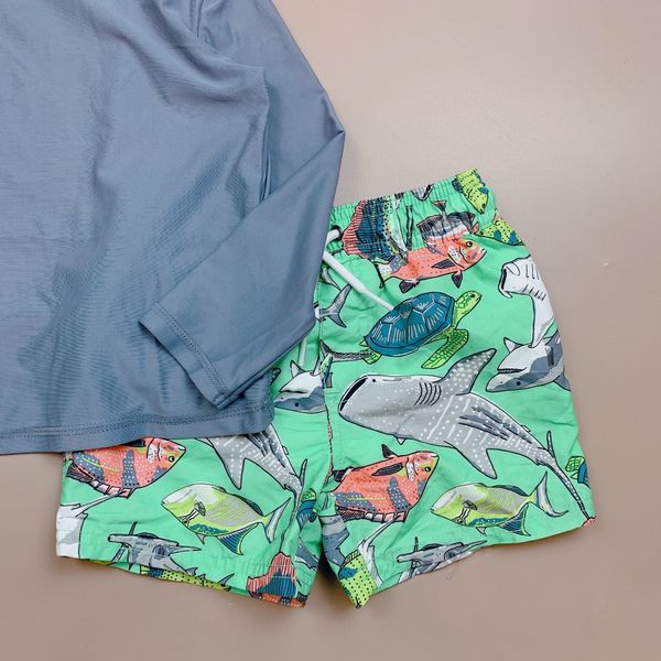 DB00057 - Bộ bơiáo dài tay mũ chóp màu ghi trơn - 2 màu quần size 9m - 5y