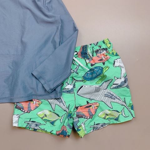 DB00057 - Bộ bơiáo dài tay mũ chóp màu ghi trơn - 2 màu quần size 9m - 5y