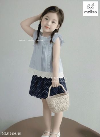 MLSBCC.7408 - Bộ Melisa áo xanh cánh tiên + chân váy chấm bi navy size 2-12y