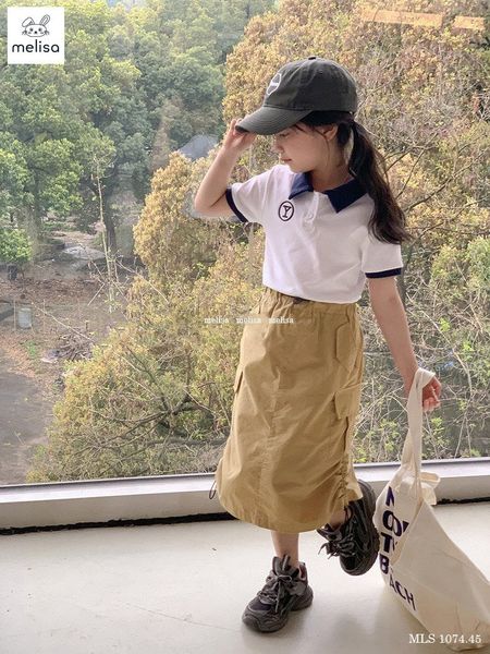 MLS212 - Set Melisa áo trắng cổ đức + chân váy kaki dài túi hộp size 2-12y
