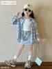 LU 960 - Set 3ct LUCA áo sơ mi caro xanh dài tay + áo trắng + chân váy bé gái size 2-12y