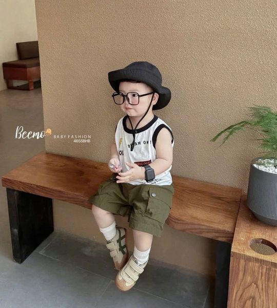 BBT34 - Bộ Beemo áo cotton sát nách + quần kaki bé trai size 80-130 (form to)