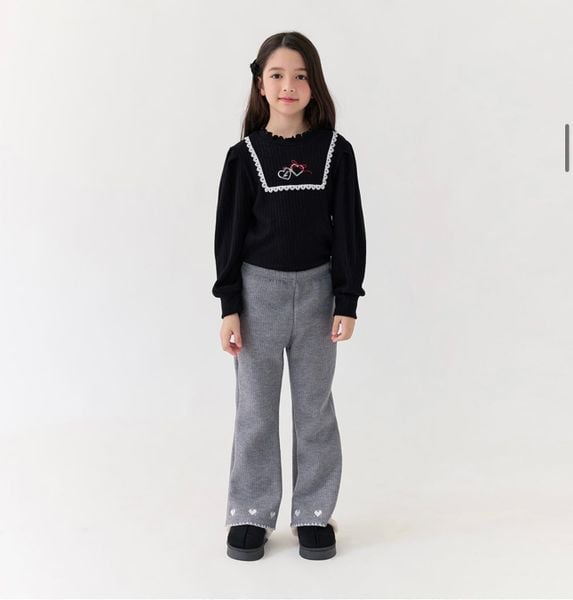 QBG03 - Quần nỉ len bebezoo ống loe thêu trái tim nhiều màu cho bé size 100-160