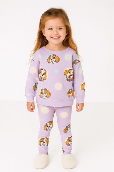 BBG15 - Bộ áo nỉ bông tím Paw Patrol chấm bi - quần thun tăm size 2 - 8y