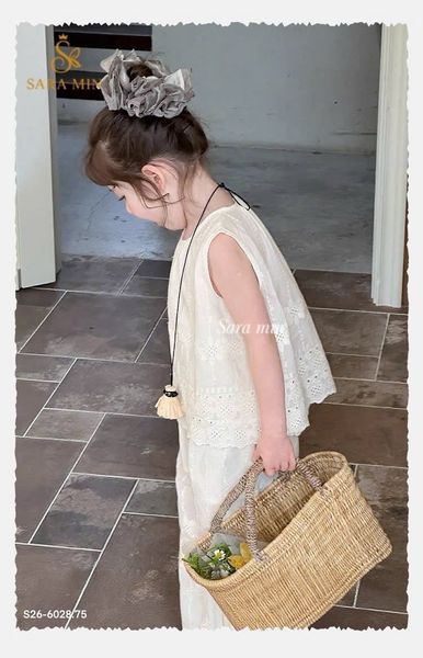 VJ155 - Set bộ thô June màu kem áo sát nách - quần ống suông size 1 - 10y