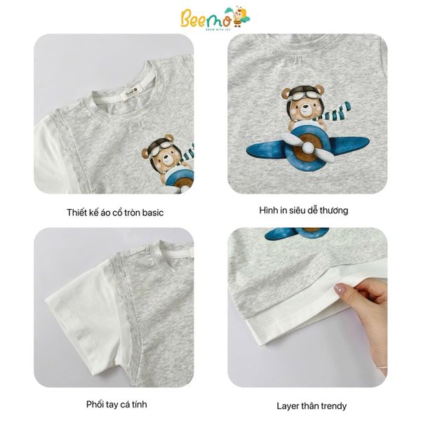 6057BHB - Bộ thun cotton Beemo giả gile bé trai size 1-6y