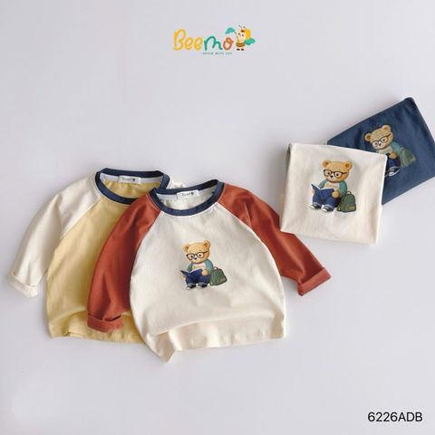 6226ADB - Áo cotton Beemo tay raglan hình gấu học giả nhiều màu size 1-6y