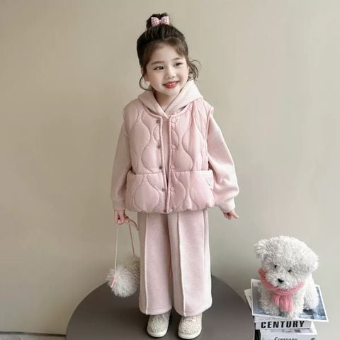 51056 - Set 3ct Roubao bộ nỉ hoodie + gile phao bé gái size 90-130