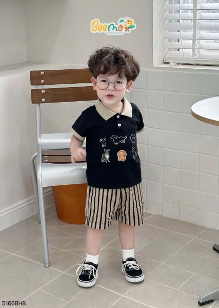 5166BHB - Bộ Beemo phối cổ quần thô size 1-6y