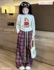 Lu 1678 - Bộ Luca bé gái áo ghi in thỏ + quần kẻ size 6-12y