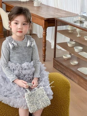 W25158 - Set 2ct áo thun + váy màu ghi cho bé gái size 90-130