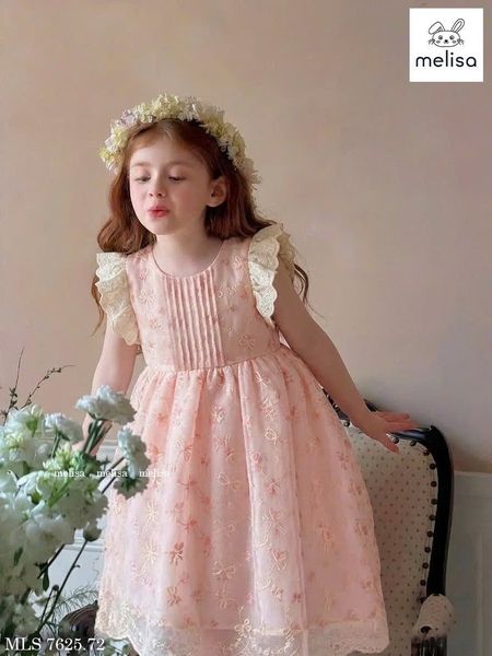 MLSDCC.7625 - Váy Melisa hoa hồng cam ly ngực vai cánh tiên size 1-10y