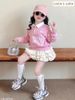 LU 1479 - Bộ nỉ Luca áo hồng cổ trắng + chân váy 3 tầng bé gái size 2-12y