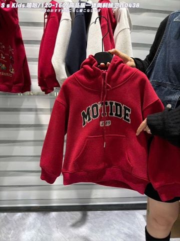 25252 - Áo nỉ hoodie lót nỉ màu đỏ cho bé size 120-160